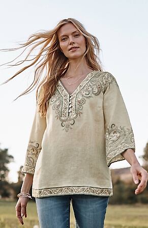 Image for Linen Ornate Paisley Top
