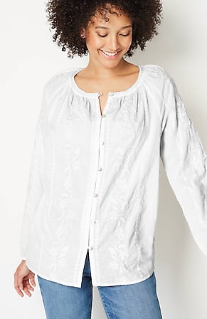 Image for Embroidered Button-Front Blouse