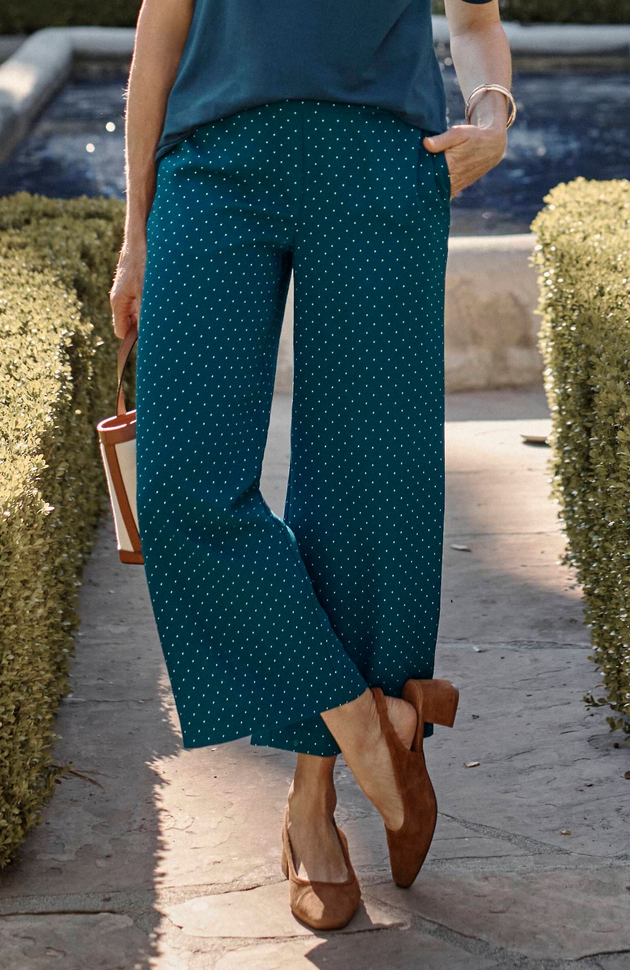 Jjill J.jill Wearever Easy-care Woven Wide-leg Crops In Atlantic Mini Dots