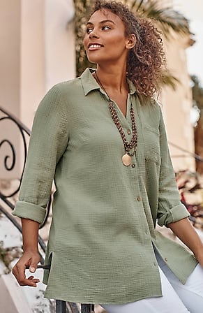Image for Double-Gauze Button-Front Tunic