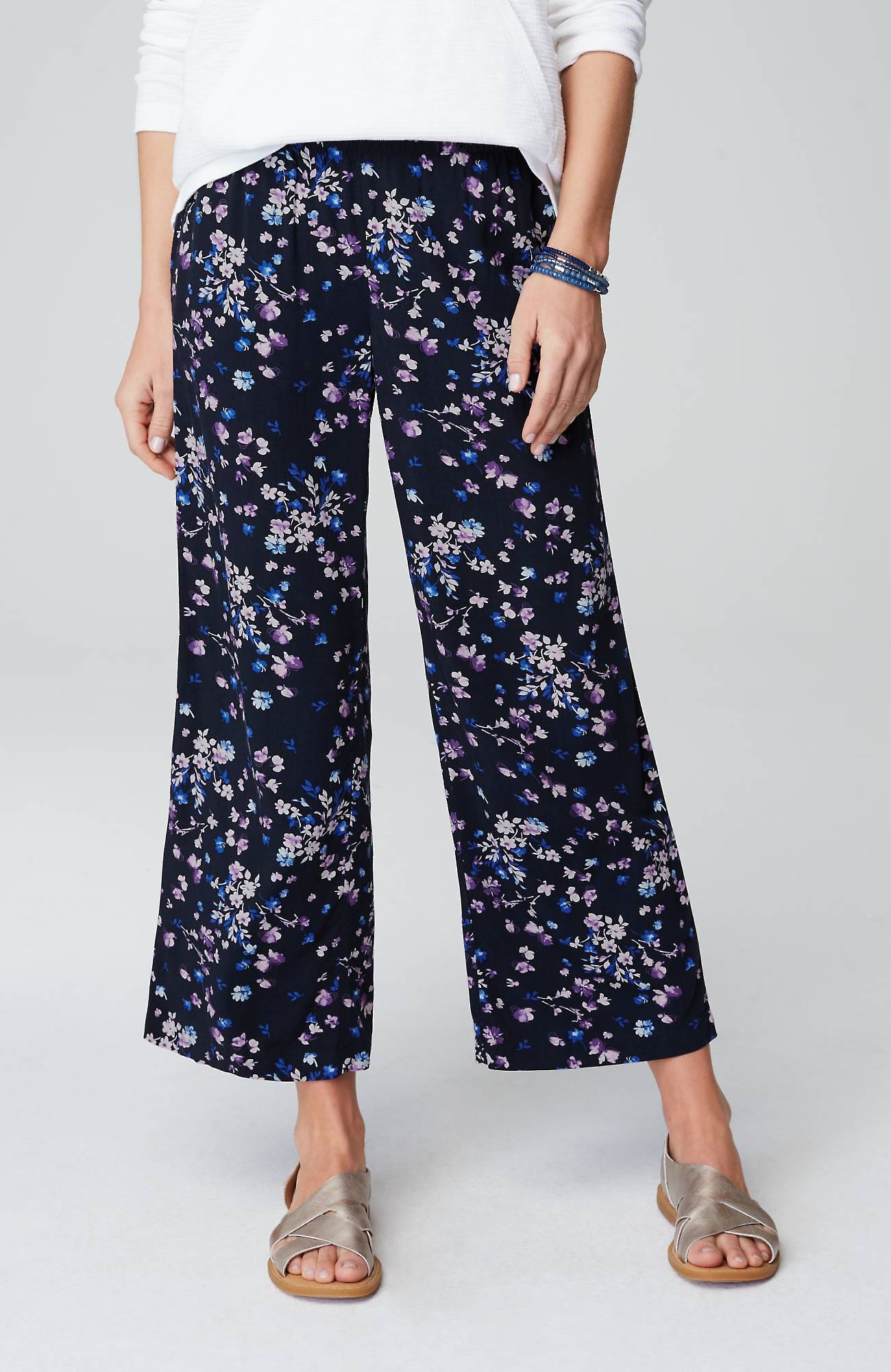 Jjill J.jill Silky-soft Full-leg Crops In Navy Blue Abstract Butterfly