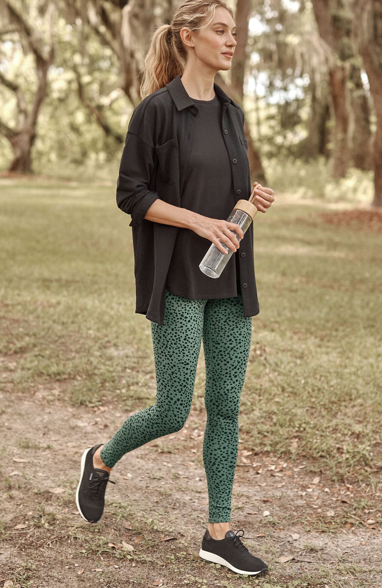 Jjill J.jill Fit Breathe Cotton Leggings In Ivy Green Animated Dots