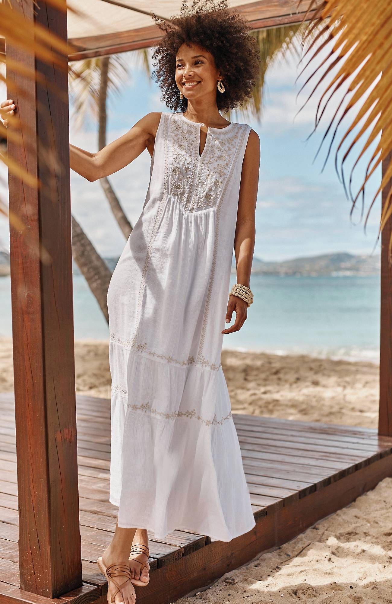 Jjill J.jill Capri Embroidered Maxi Dress In White,barley