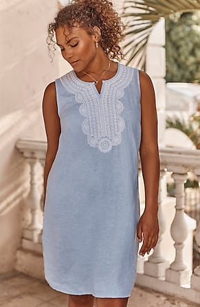 Image for Linen Embroidered & Beaded Dress