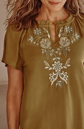 Image for Embroidered Mixed-Media Flutter-Sleeve Top