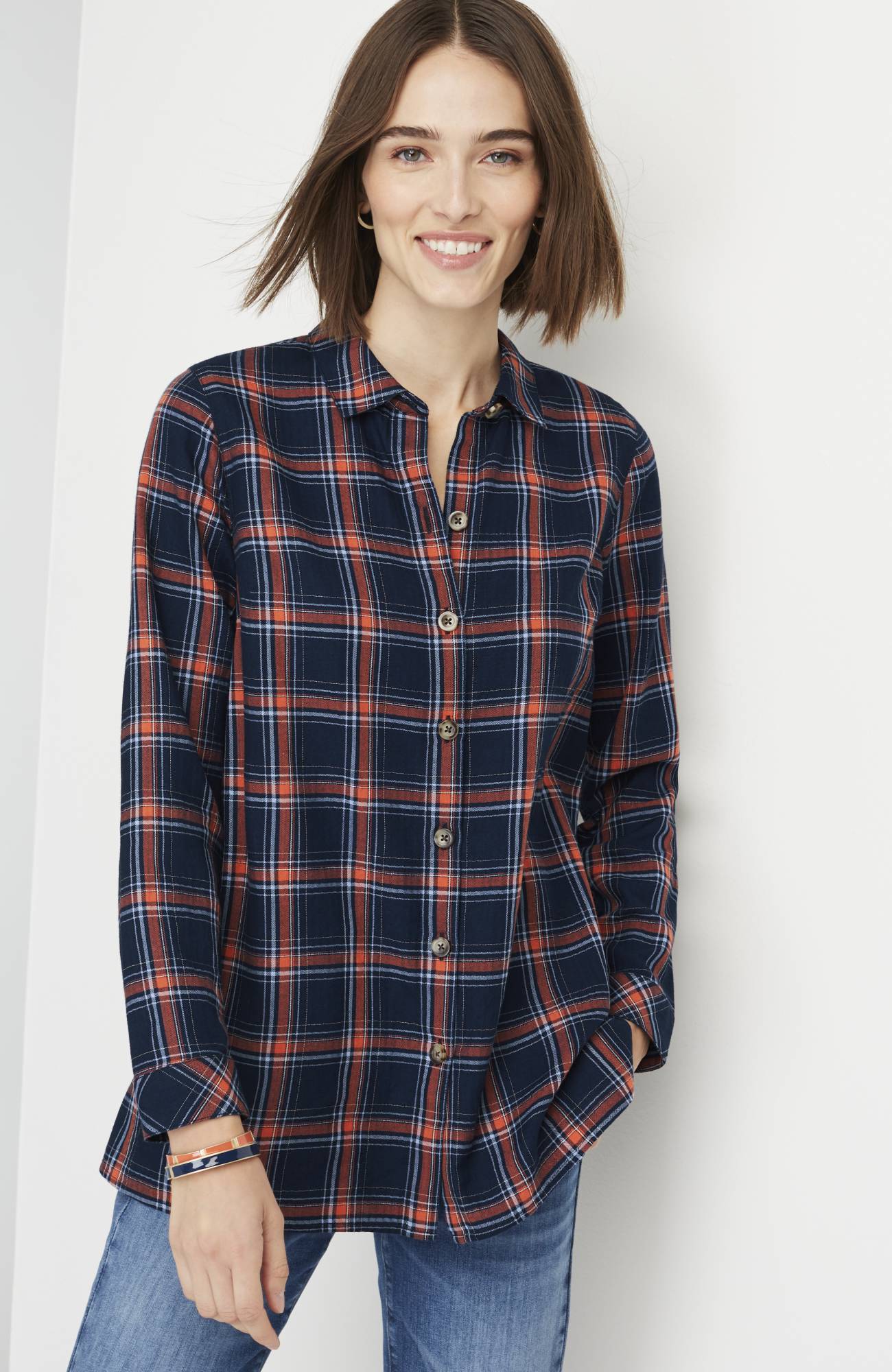 Plaid Button-Front Tunic