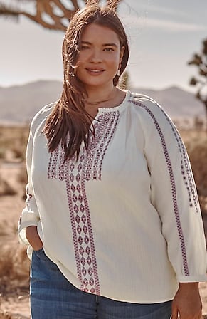 Image for Embroidered & Beaded Peasant Top