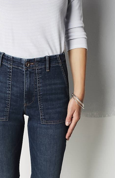 High Waisted Non-Stretch Quality Front Patch Pocket and Reflexed