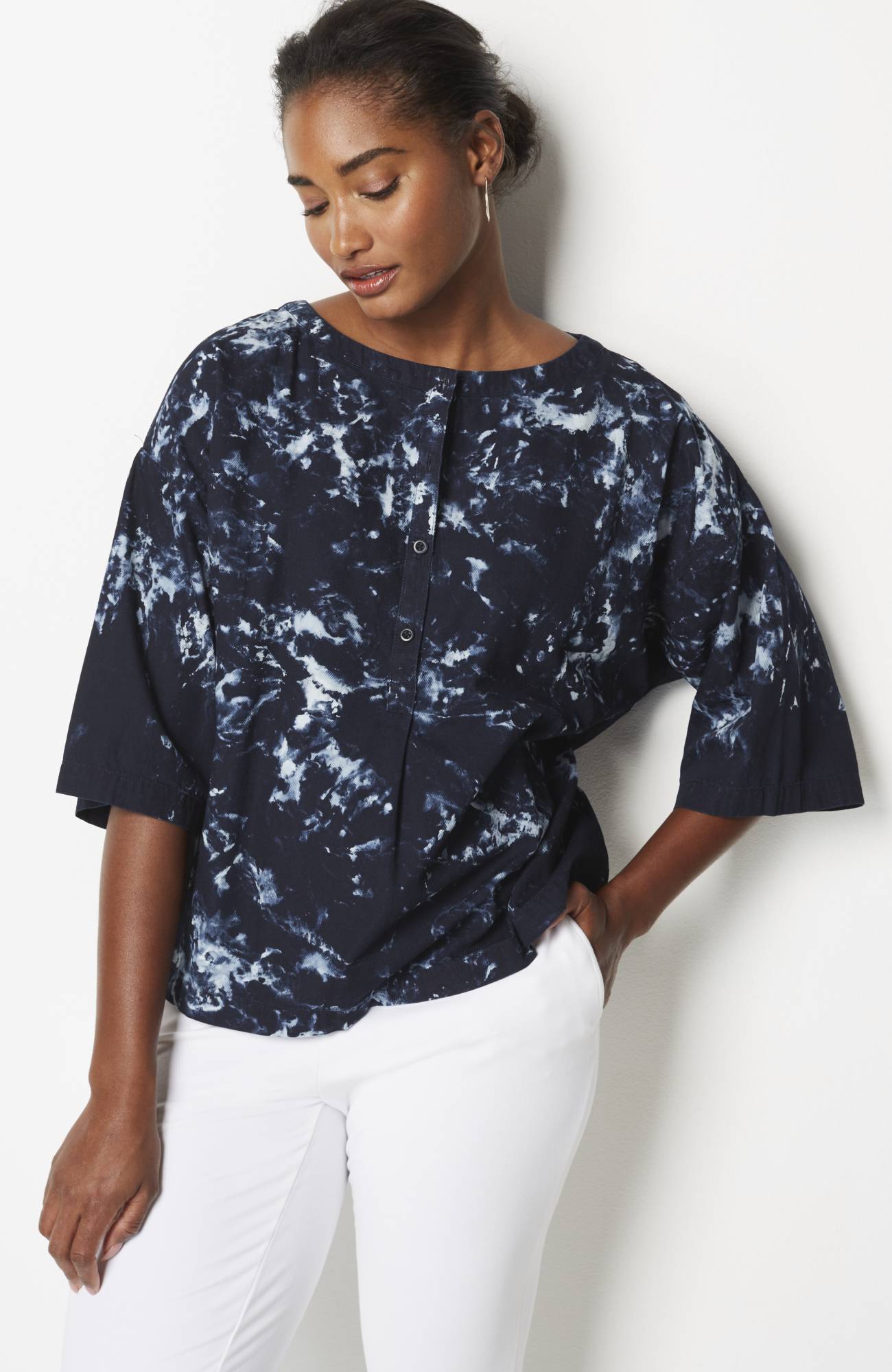 Jjill J.jill Pure Jill Marble dyed Indigo Kimono Top In Navy marble Multi ModeSens