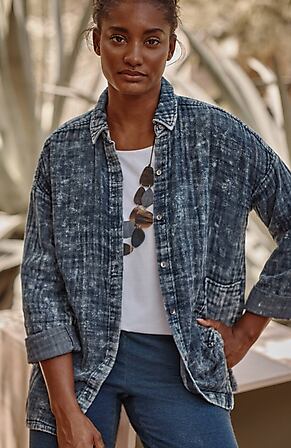 Image for Pure Jill Indigo-Washed Double-Cloth Tunic