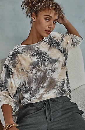 Image for Pure Jill Tie-Dyed Velvet Square-Sleeve Top