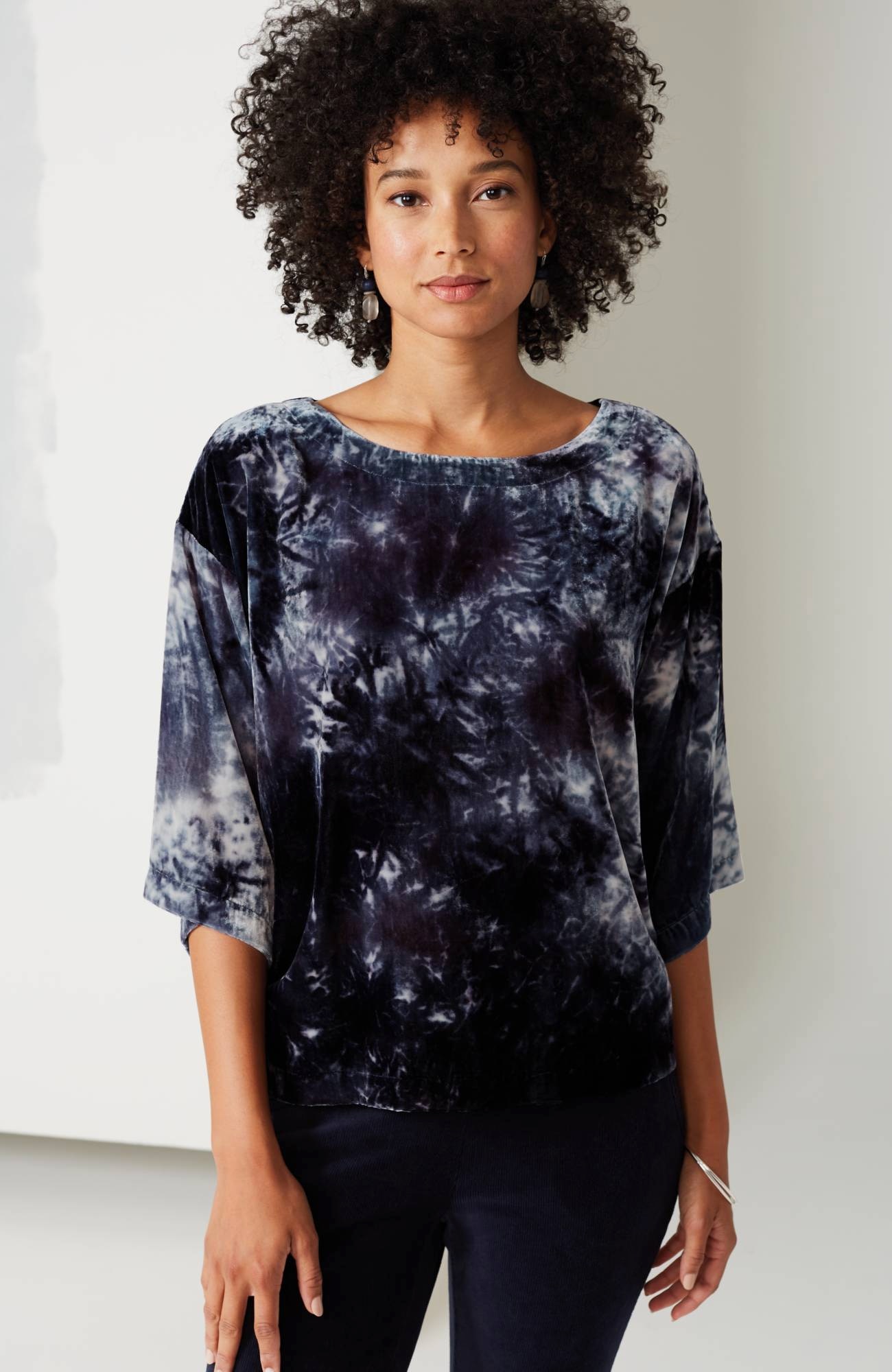 Pure Jill Tie-Dyed Velvet Square-Sleeve Top
