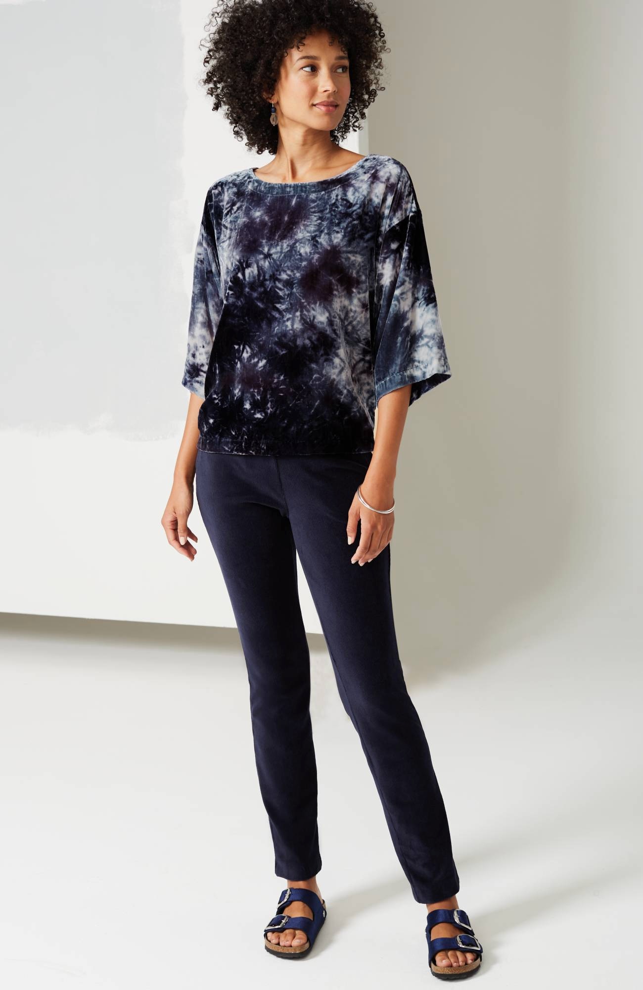 Pure Jill Tie-Dyed Velvet Square-Sleeve Top