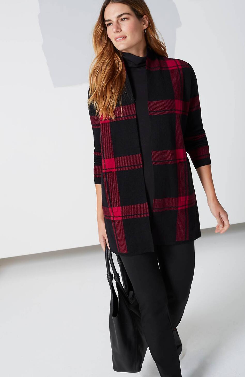 PLAID OPEN-FRONT CARDI | JJill