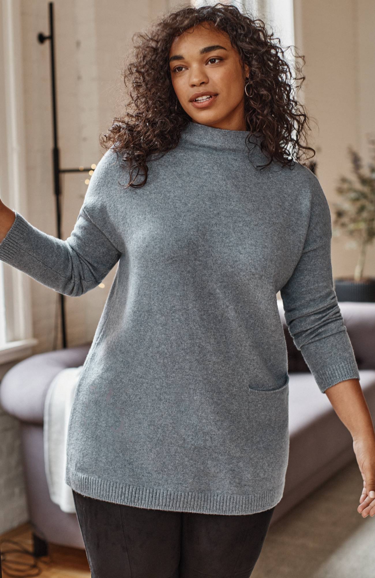 Women's Plus Size Wearever Funnel-Neck Sweater Tunic Pullover (still Water Heather) (Size: 3X) | J.Jill
