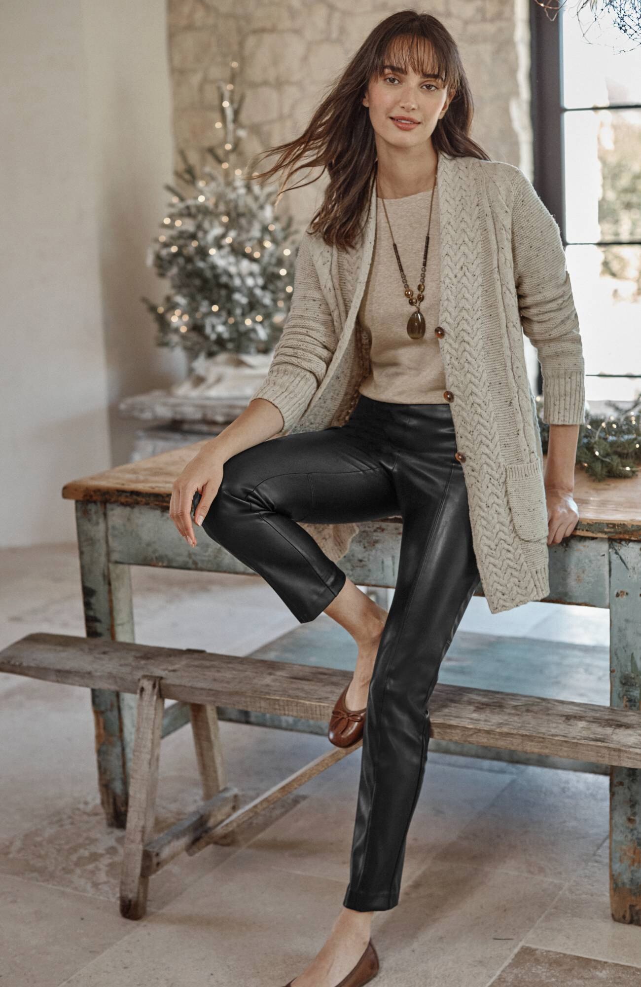 brown shoes with black pants
