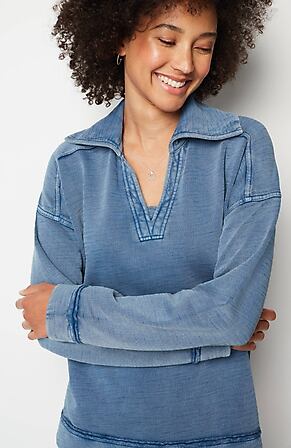 Image for Pure Jill Garment-Dyed Wide-Collar Top