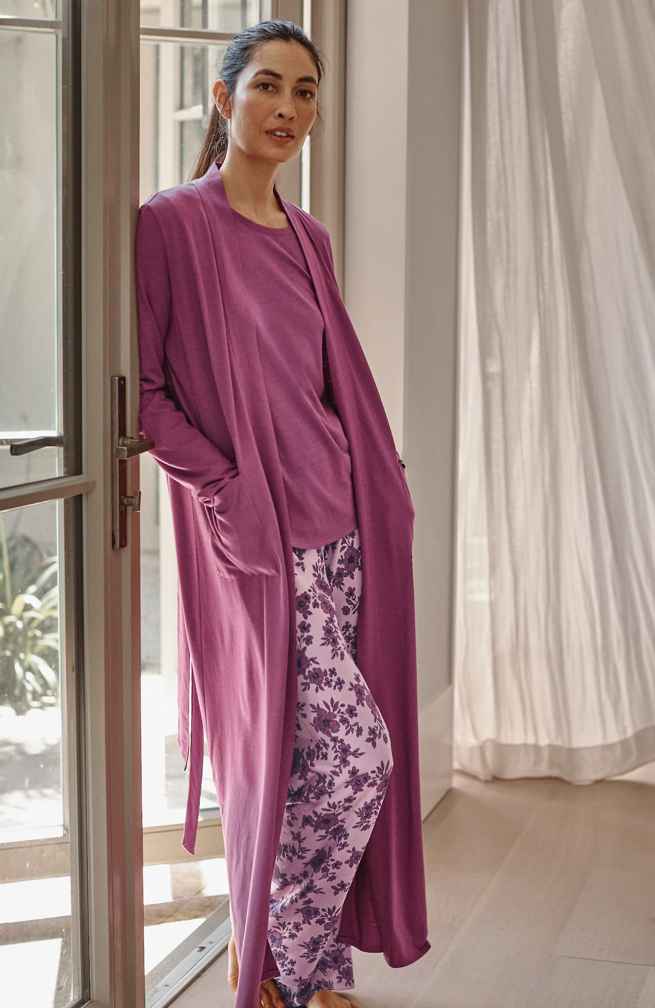 Jjill J.jill Sleep Ultrasoft Patch-pocket Robe In Berry Blush