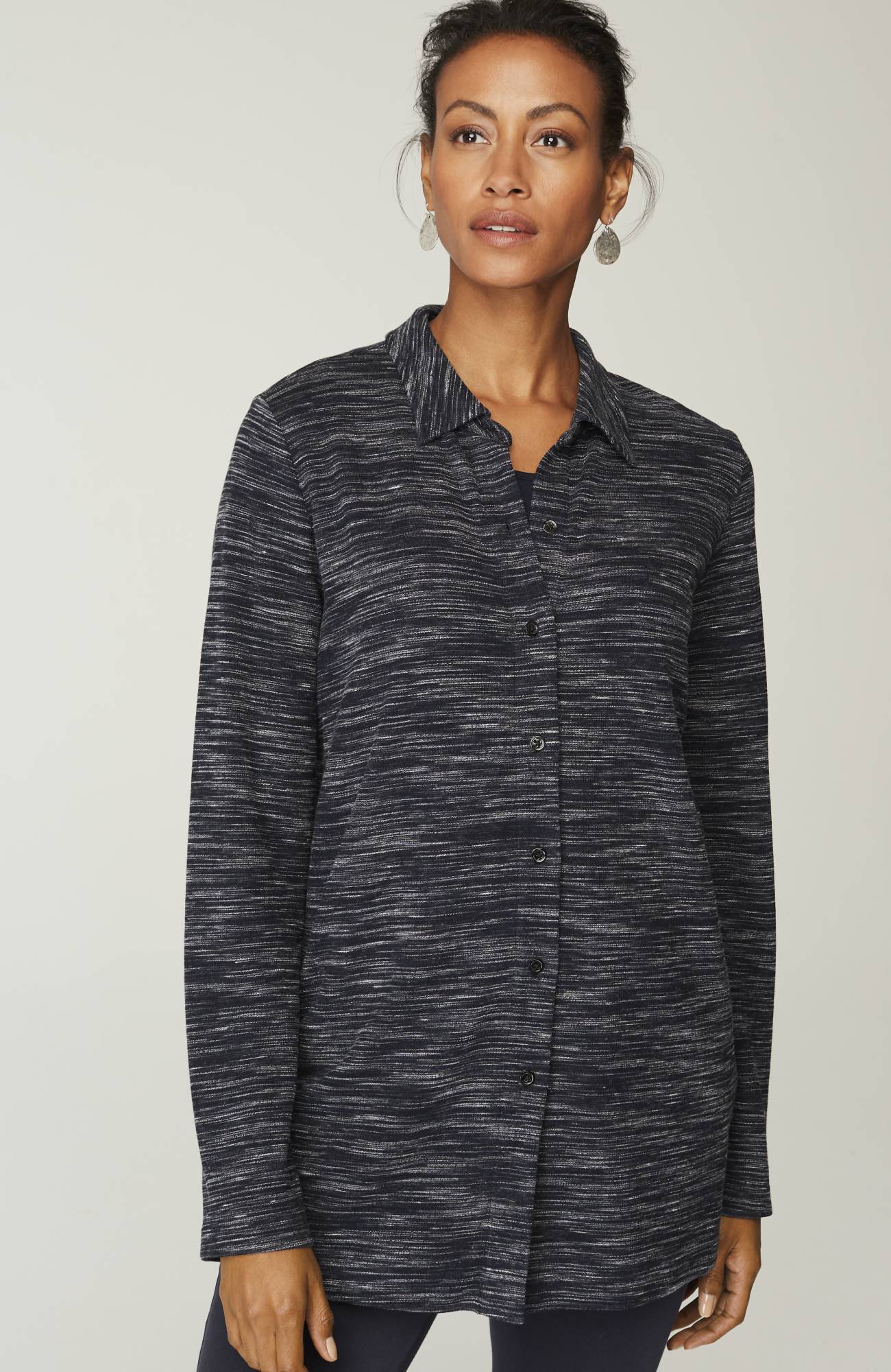 Wearever Textured Button-Front Tunic