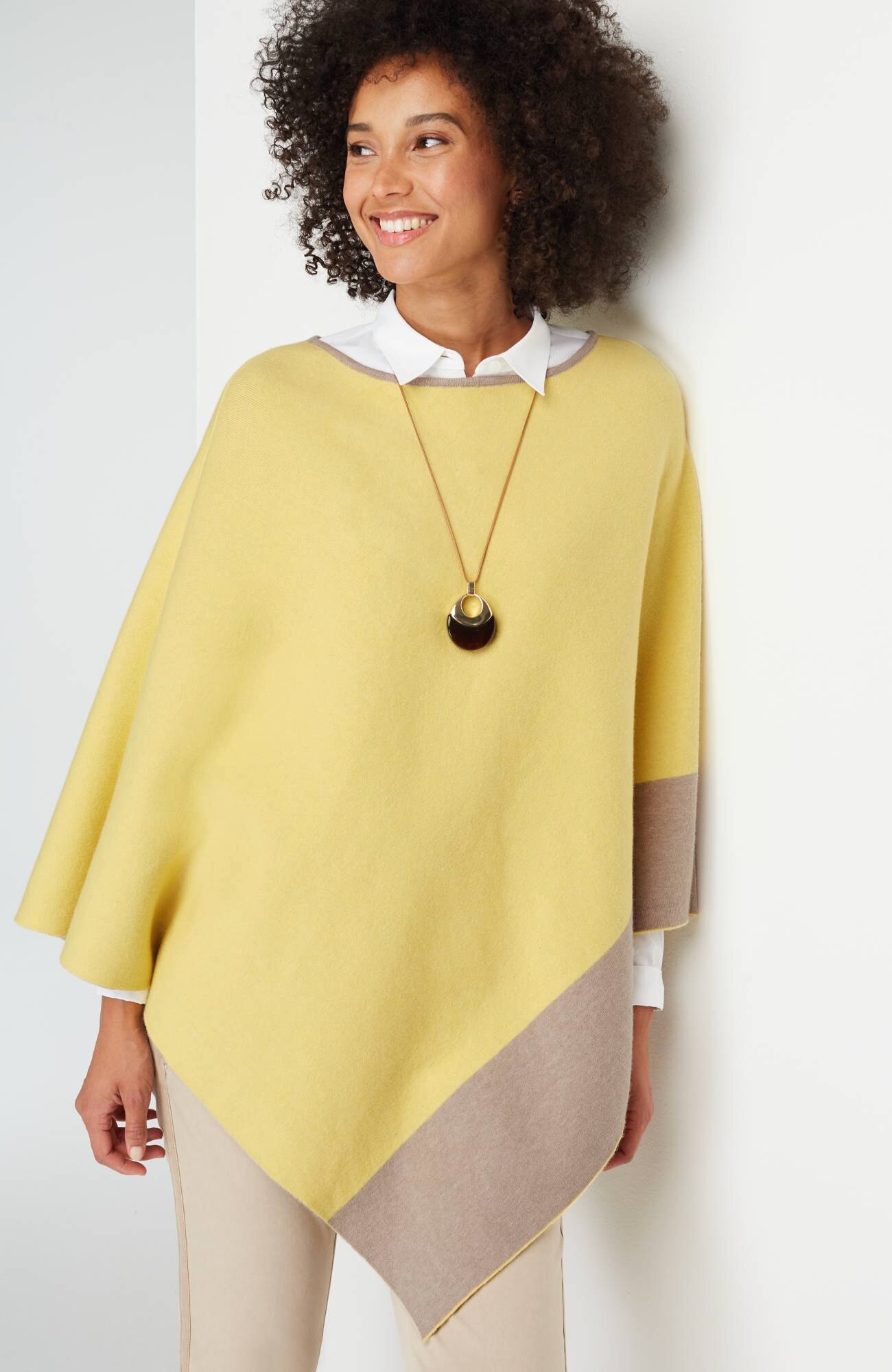 Reversible Color-Blocked Knit Poncho