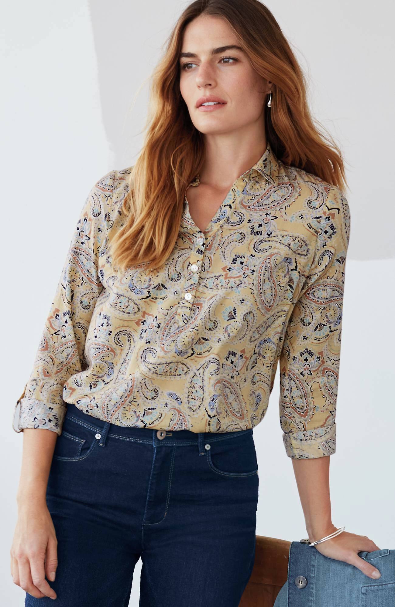 Jjill J.jill Splitneckline Tabsleeve Popover In Light