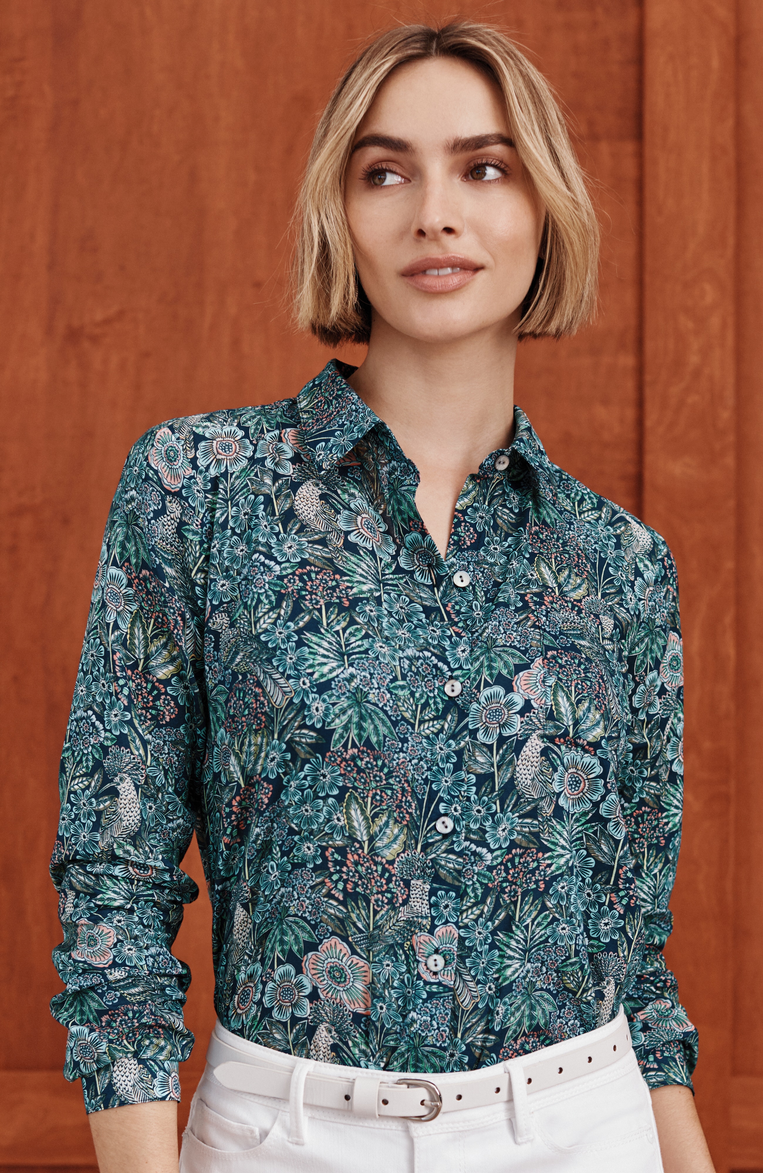 One-Pocket Shirred-Back Shirt | JJill