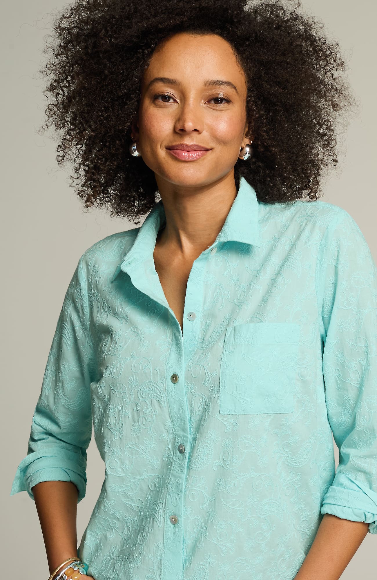 Jjill J.jill One-pocket Shirred-back Shirt In Sea Mist