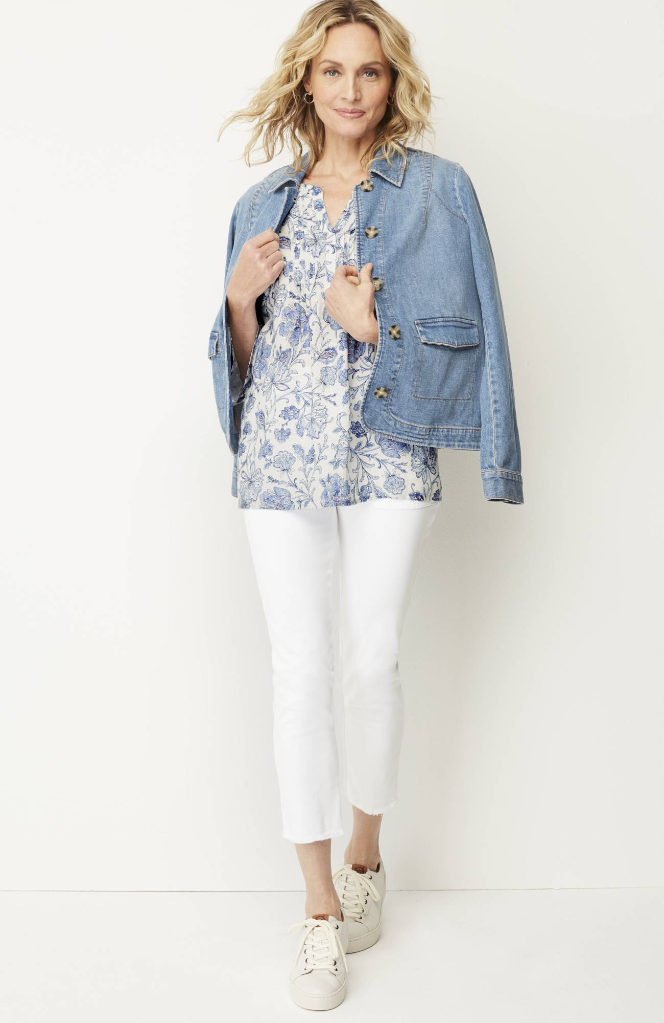 Pintucked Printed Linen Popover