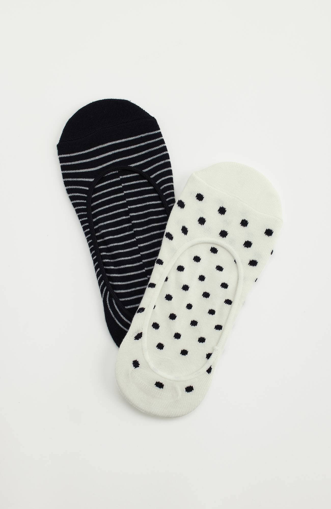 Jjill J.jill Dots & Stripes No-show Socks 2-pair Set In Black,vanilla