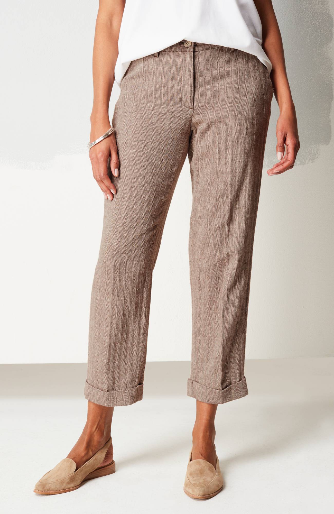 Linen & Cotton Herringbone Pants | JJill
