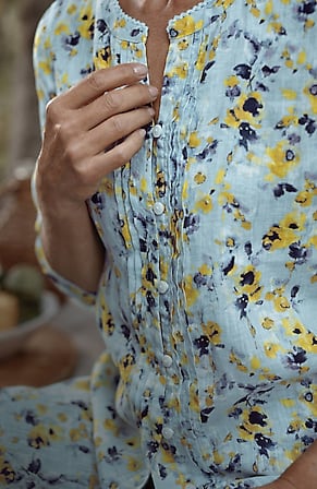 Image for Linen Pintucked Print Tunic