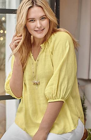 Image for Linen Relaxed Peasant Top