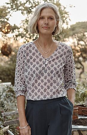 Image for Lightweight-Cotton Mixed-Print Top