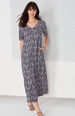 Image for Double-V Elbow-Sleeve Maxi Dress