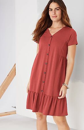Image for Tiered Button-Front Knit Dress