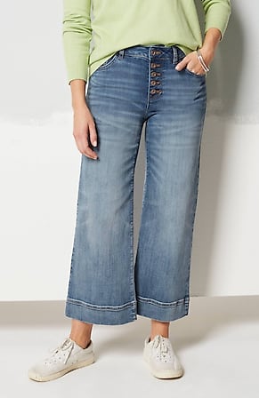 Image for Button-Fly Full-Leg Cropped Jeans