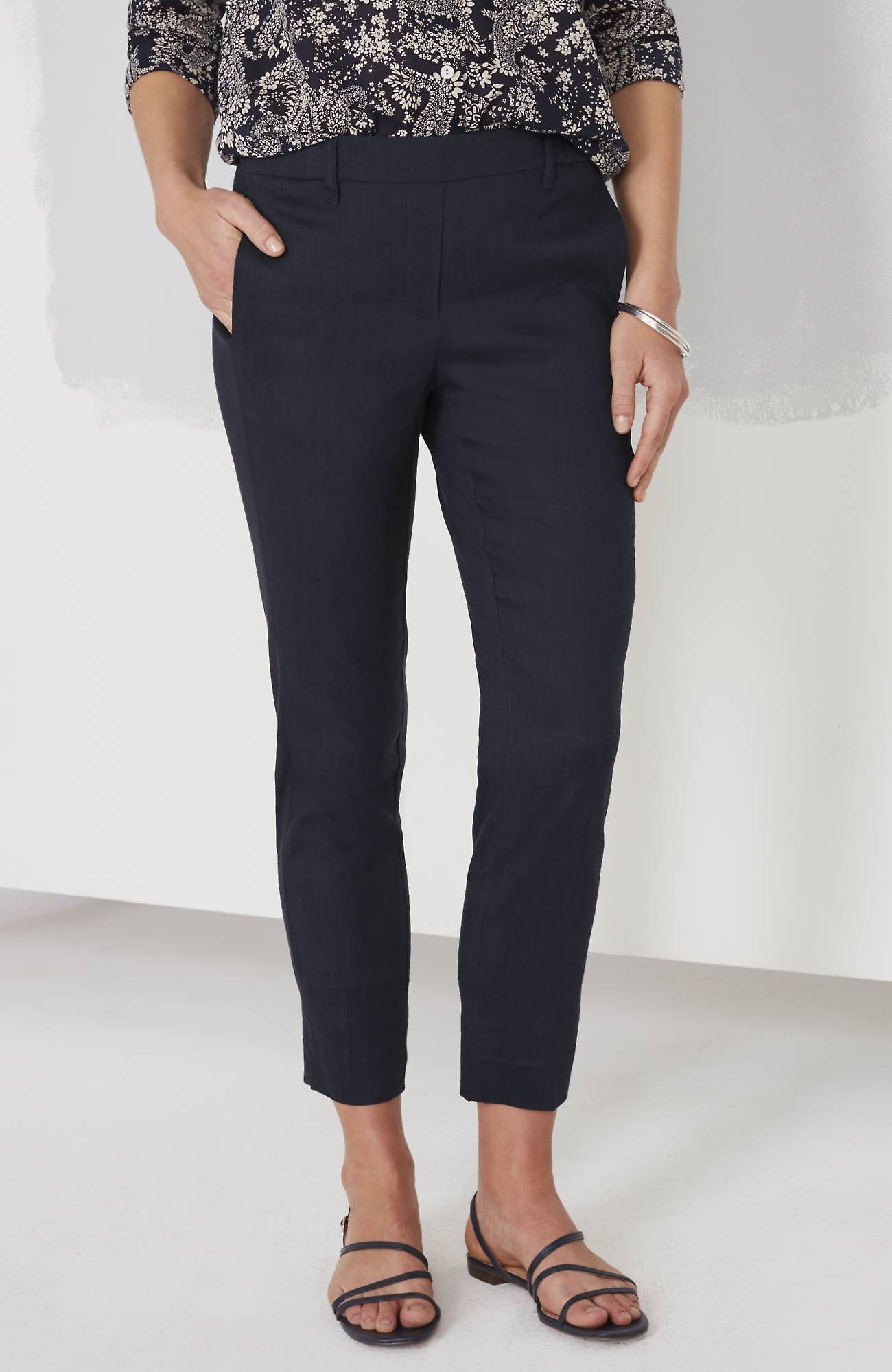 Jjill J.jill Modern Linen-stretch Slit-hem Pants In Navy Blue