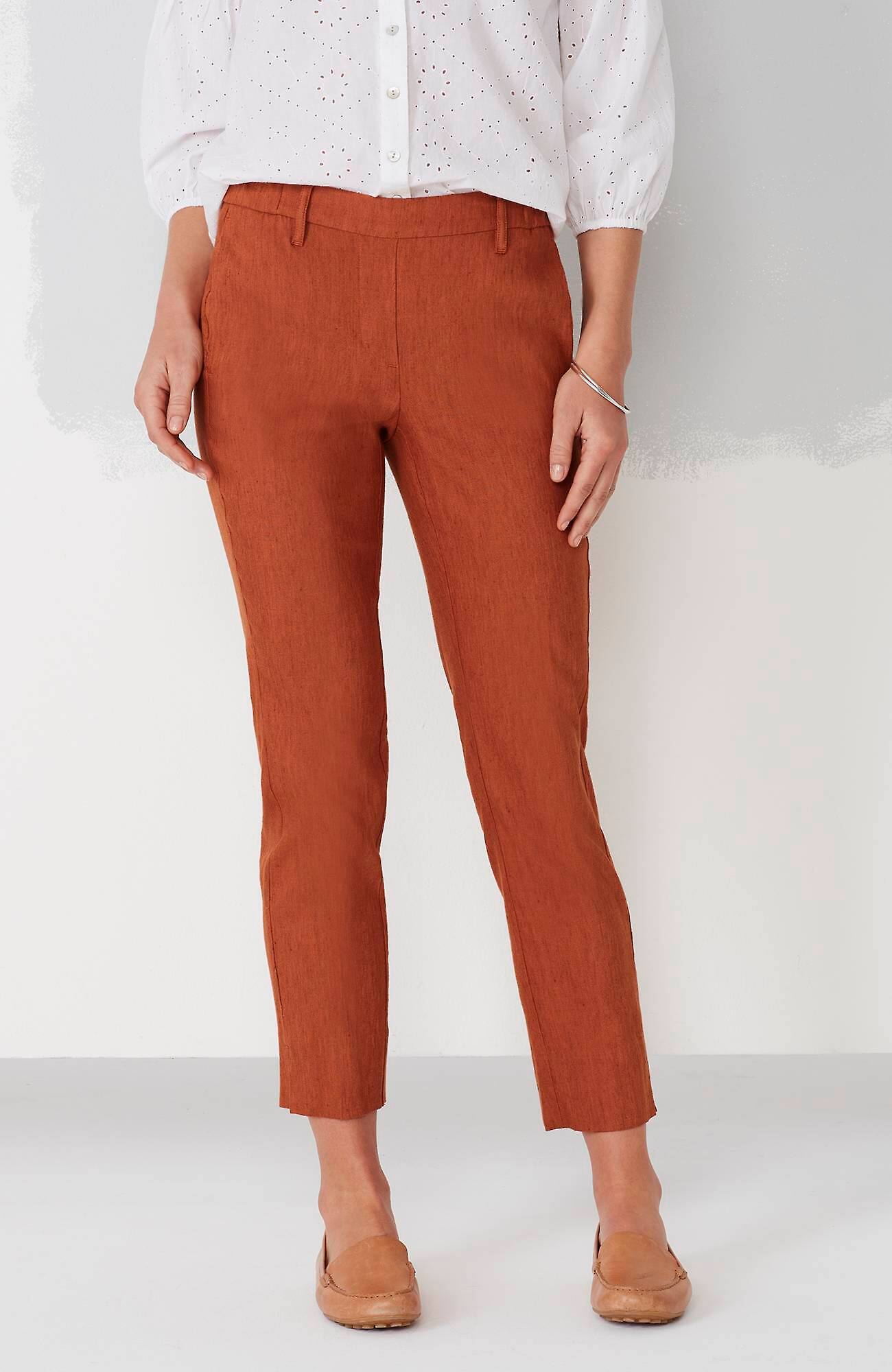 MODERN LINEN-STRETCH SLIT-HEM PANTS