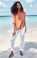 modern linen-stretch slit-hem pants