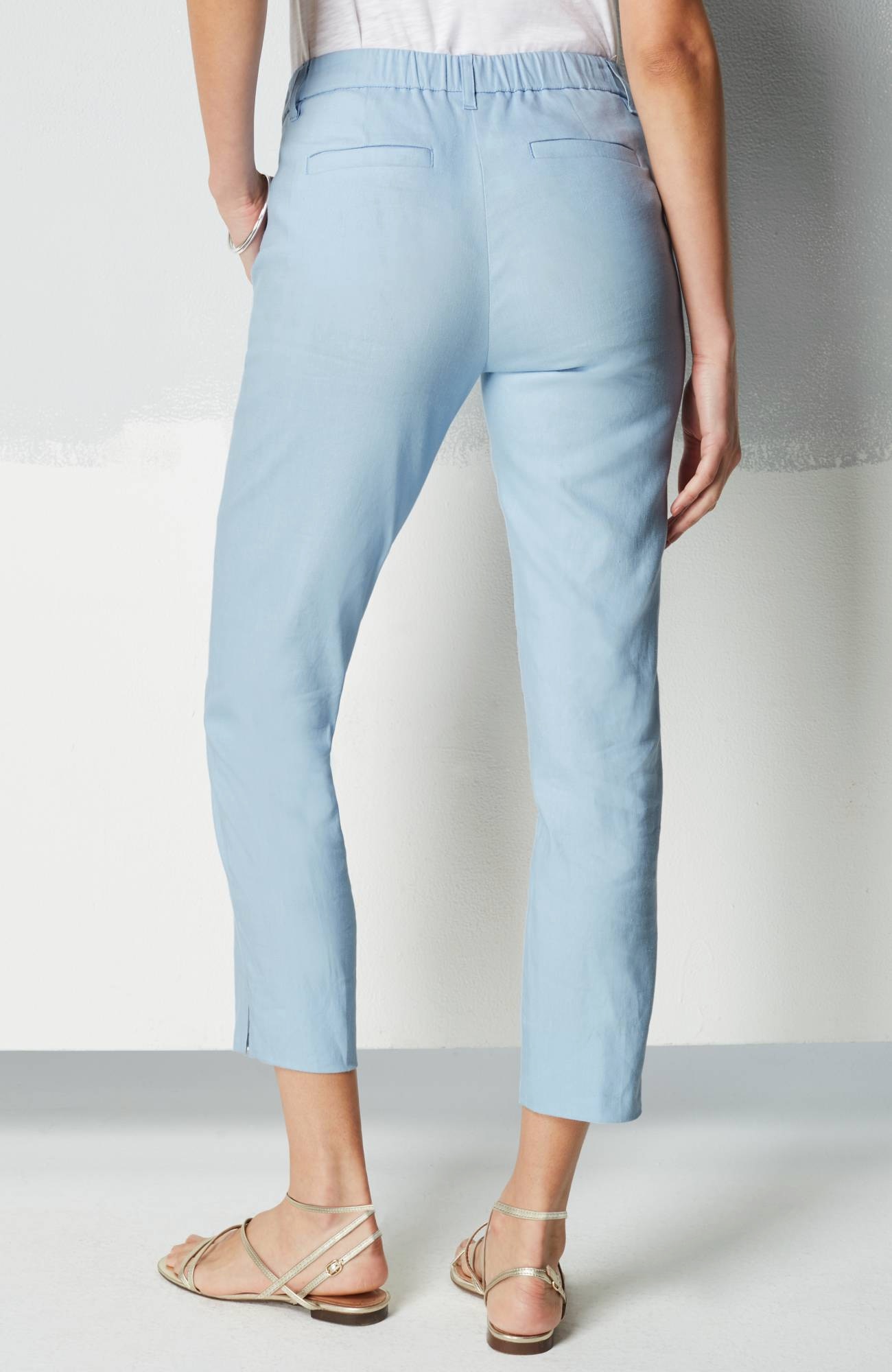 Modern Linen-Stretch Slit-Hem Pants