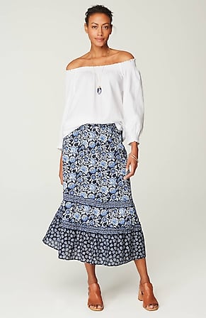 Image for Mixed-Print Ruffled Maxi Skirt