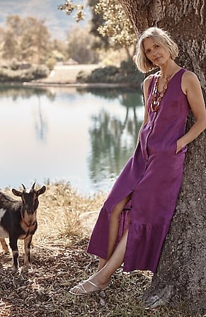 Image for Linen Button-Front Maxi Dress