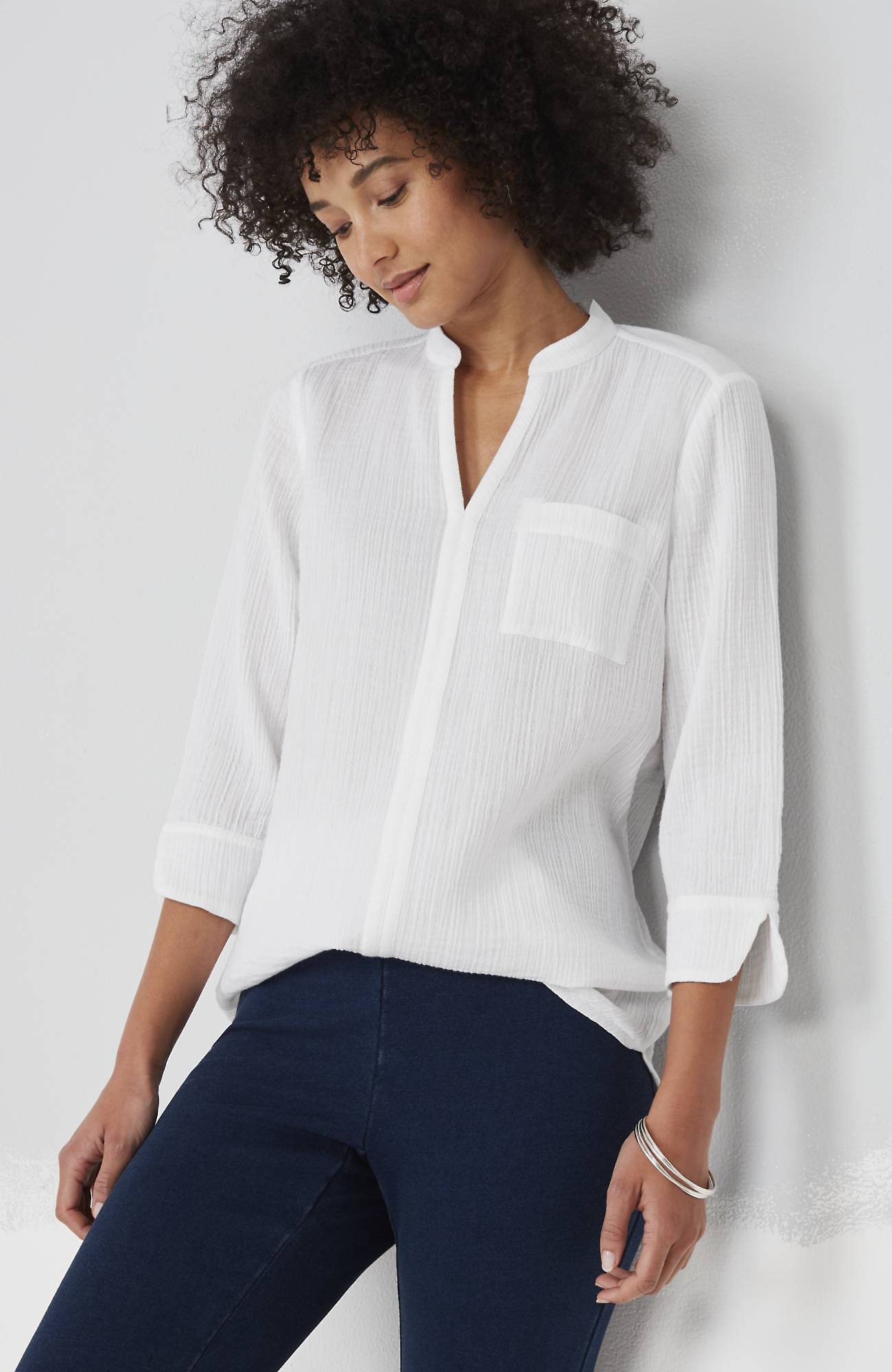 Jjill J.jill Pure Jill Double-gauze Seamed Tunic In White