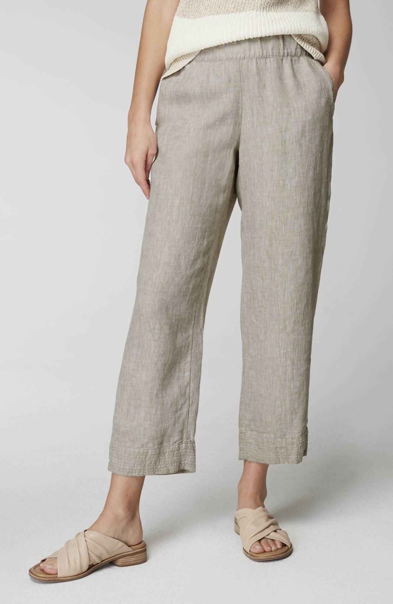 Pure Jill Linen Trapunto-Stitched Pants