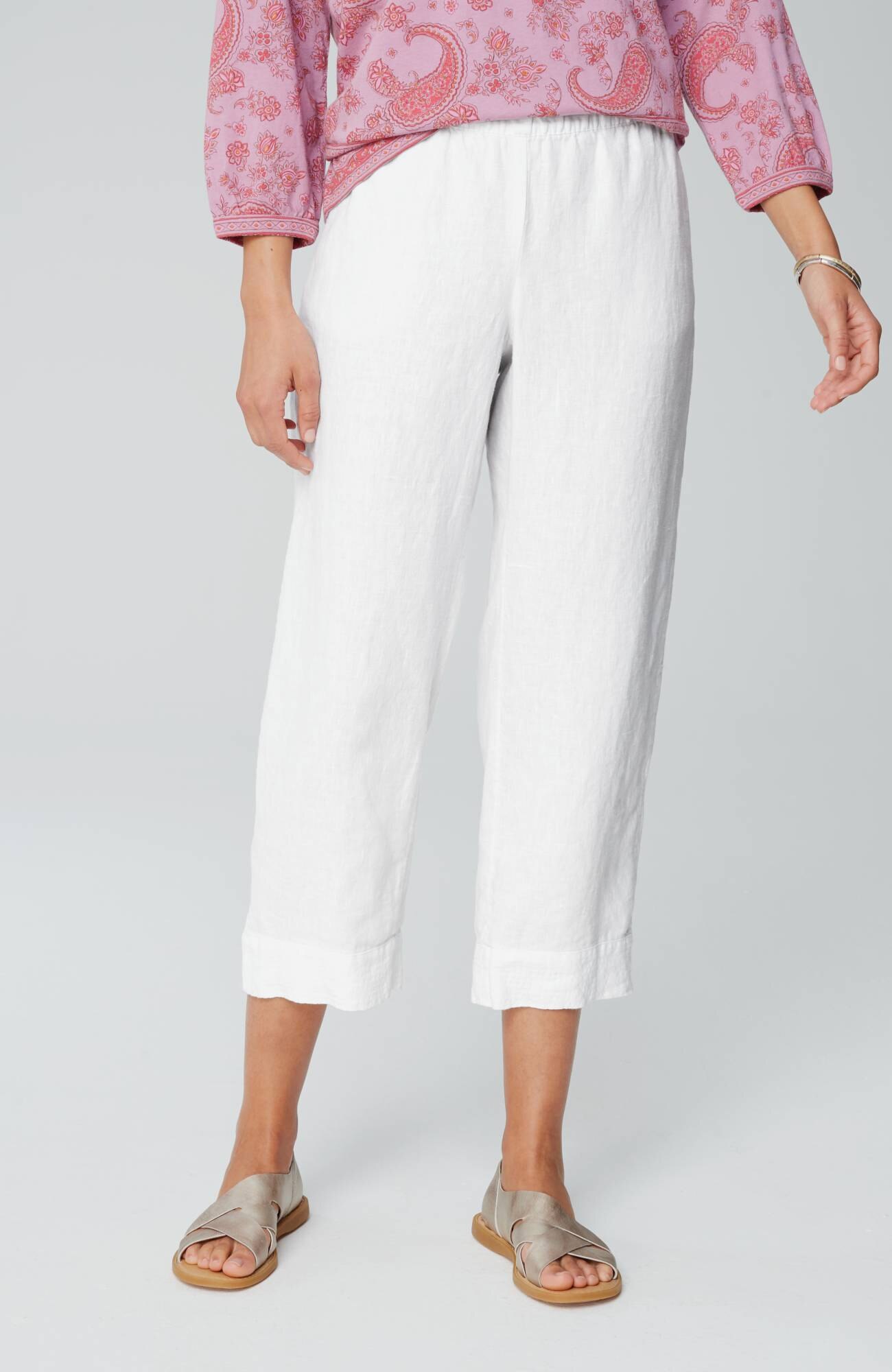 Pure Jill Linen Trapunto-Stitched Pants