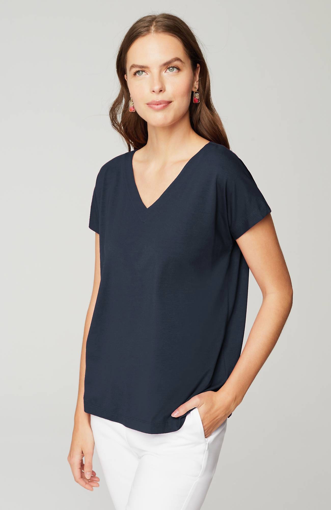 Jjill J.jill Luxe Supima® Pleat-back Tee In Navy Blue