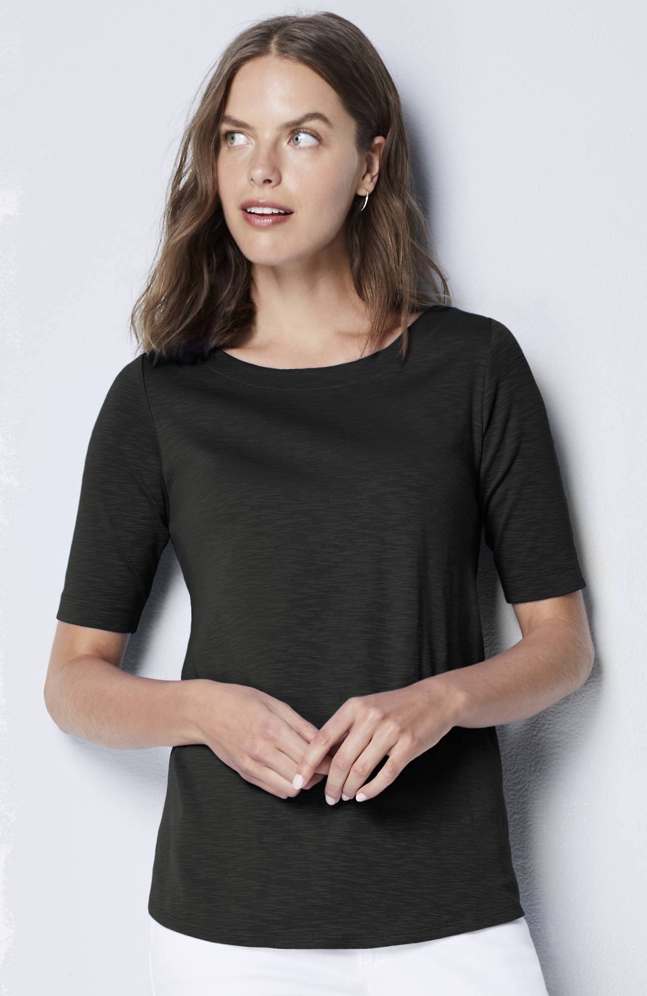 Jjill J.jill Pimaslub Elbowsleeve Tee In Black ModeSens