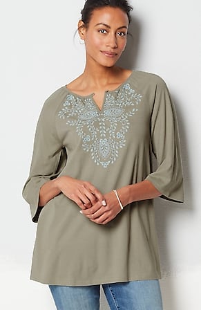 Image for Embroidered Flutter-Sleeve Tunic
