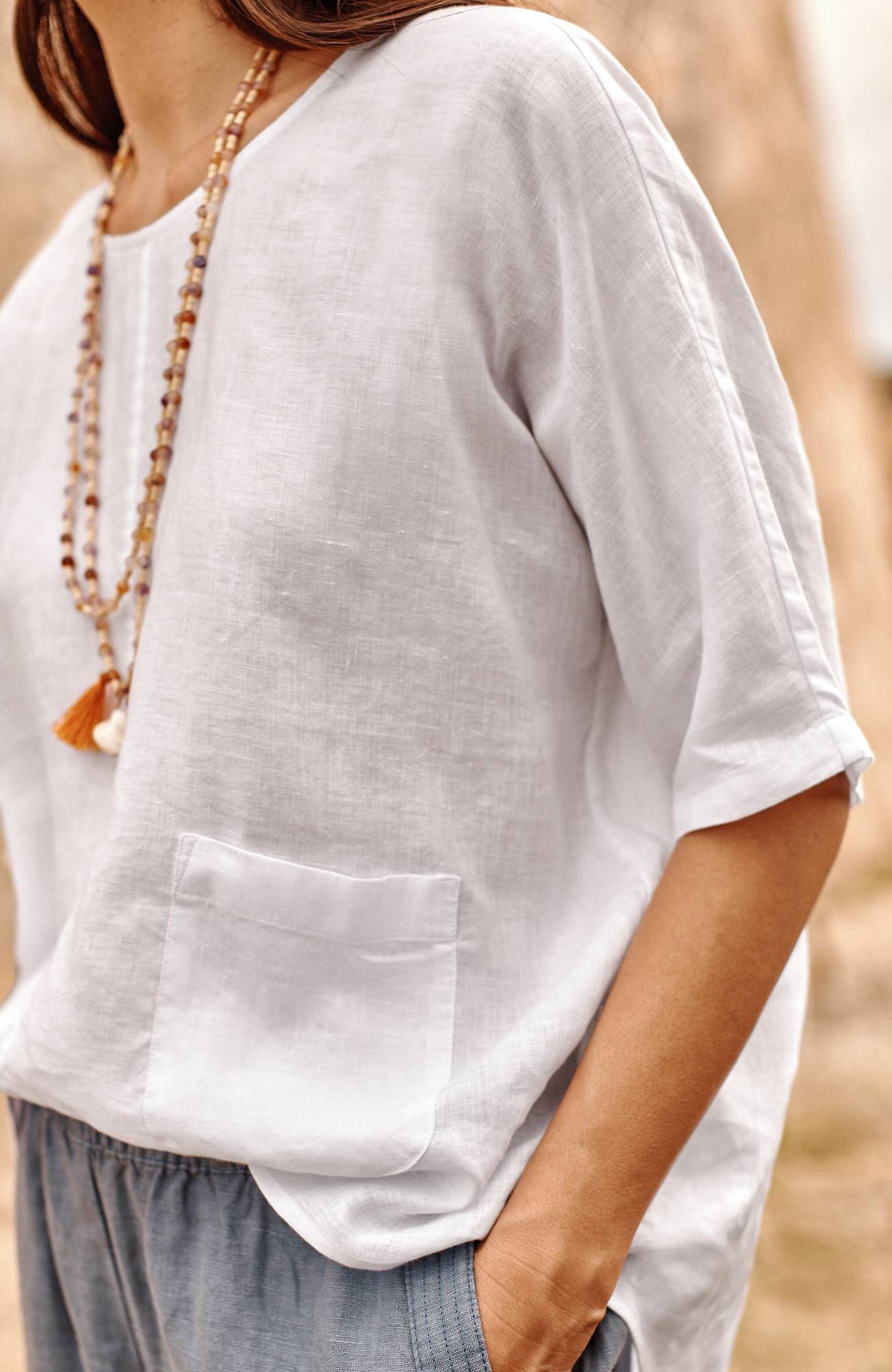 Jjill Pure Jill Washed-linen Patch-pocket Top In White