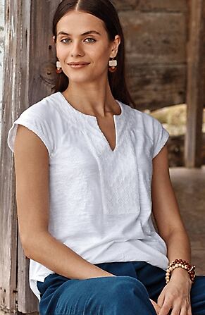 Image for Pure Jill Slub-Knit Embroidered Top